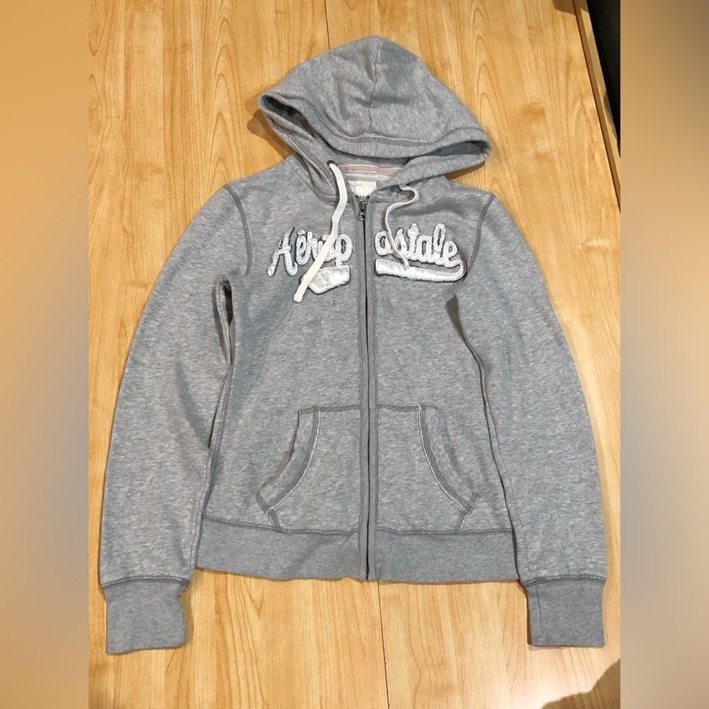 Girls Aeropostale Zip up Hoodie Size Small Light Gray Zip-Up Hoodie